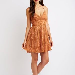 Metallic Pleated Skater Dress